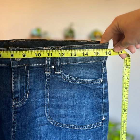 White House Black Market Jean Skirt with Embellished and Braided Pockets - Picture 4 of 7